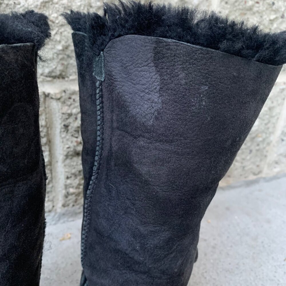 UGG AUSTRALIA Bailey Button Boots Womens 7 38 Black Suede High Boot Shearling - Picture 8 of 13